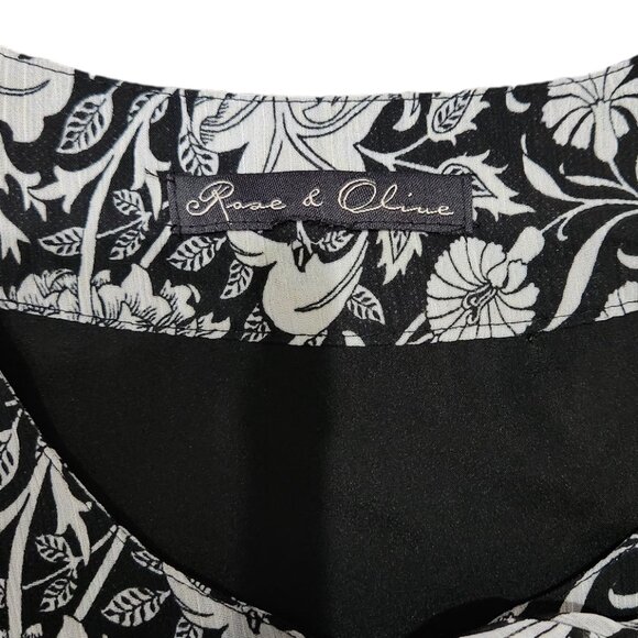 Rose & Olive Black White Floral Print Flowy Midi Shift Drop Waist Dress Size M - Picture 8 of 8